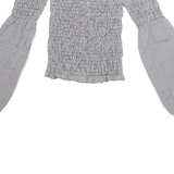 Cropped Womens Printed Top White High Neck Long Sleeve Gingham XS