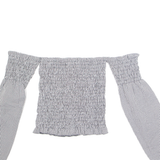 Cropped Womens Printed Top White High Neck Long Sleeve Gingham XS