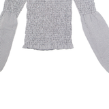 Cropped Womens Printed Top White High Neck Long Sleeve Gingham XS