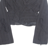 GLAMOROUS Cropped Womens Printed Top Black V-Neck Viscose Polka Dot XS