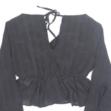 GLAMOROUS Cropped Womens Printed Top Black V-Neck Viscose Polka Dot XS