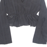 GLAMOROUS Cropped Womens Printed Top Black V-Neck Viscose Polka Dot XS