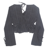 GLAMOROUS Cropped Womens Printed Top Black V-Neck Viscose Polka Dot XS