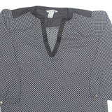 H&M Womens Printed Blouse Black V-Neck Long Sleeve Fair Isle S