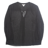 PRECIS Womens Printed Blouse Black V-Neck Long Sleeve Spotted S