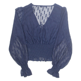 JJWM WOMAN Womens Blouse Blue V-Neck Long Sleeve M
