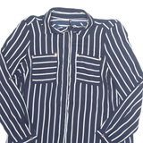 CHICOREE Womens Printed Blouse Blue Collared Long Sleeve Striped M