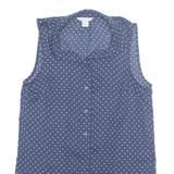H&M Womens Printed Blouse Blue Collared Sleeveless Spotted XS