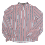 Womens Printed Blouse Pink V-Neck Long Sleeve Crazy Pattern M