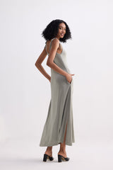 Tie-Detail Maxi Dress in Light Olive