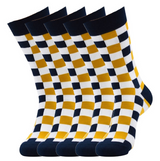 Anyfootwear 5 Pairs Size 5-14 Women Fashion Socks Cotton Skateboard Square Pattern Blue White Khaki Novelty Crew Socks Casual Sports Socks