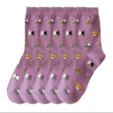 Anyfootwear 5 Pairs Size 5-9 Fashion Socks Thick Warm Cotton Cute Cartoon Cat Animal Ankle Short Casual for Ladies Girls Christmas Gifts Purple