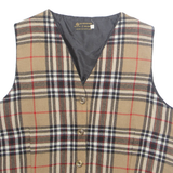 Mens Waistcoat Brown Wool Plaid S