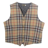 Mens Waistcoat Brown Wool Plaid S