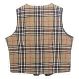 Mens Waistcoat Brown Wool Plaid S
