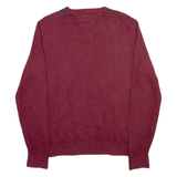 TOMMY HILFIGER Mens Patterned Jumper Maroon Argyle V-Neck Tight Knit M