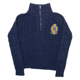 POLO RALPH LAUREN Womens Jumper Blue 1/4 Zip Cable Knit S