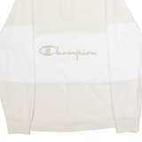 CHAMPION Mens Polo Shirt Beige Colourblock Long Sleeve M