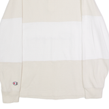 CHAMPION Mens Polo Shirt Beige Colourblock Long Sleeve M