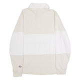 CHAMPION Mens Polo Shirt Beige Colourblock Long Sleeve M