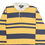 EDDIE BAUER Mens Polo Shirt Yellow 90s Striped Long Sleeve L