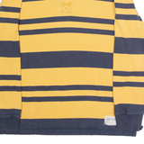 EDDIE BAUER Mens Polo Shirt Yellow 90s Striped Long Sleeve L