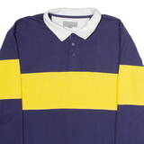 GREY THREADS Mens Polo Shirt Blue 90s Colourblock Long Sleeve L