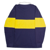 GREY THREADS Mens Polo Shirt Blue 90s Colourblock Long Sleeve L