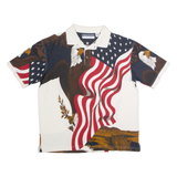 ROYALE AIR USA Flag Eagle Mens Polo Shirt White 90s Crazy Pattern L