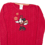 DISNEY Minnie Mouse Womens Jumper Red Crew Neck Cable Knit L