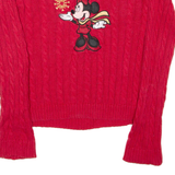 DISNEY Minnie Mouse Womens Jumper Red Crew Neck Cable Knit L