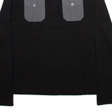 GUESS Mens T-Shirt Black Long Sleeve Button Neck M
