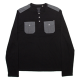 GUESS Mens T-Shirt Black Long Sleeve Button Neck M