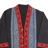 Womens Printed Top Black V-Neck Long Sleeve L