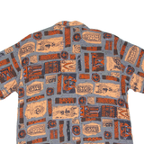 Womens Printed Blouse Blue Collared Crazy Pattern M