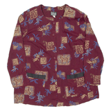 Womens Printed Blouse Maroon Long Sleeve Crazy Pattern UK 16