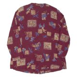 Womens Printed Blouse Maroon Long Sleeve Crazy Pattern UK 16