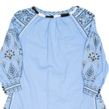 Womens Printed Top Blue V-Neck 3/4 Sleeve Crazy Pattern S