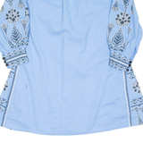 Womens Printed Top Blue V-Neck 3/4 Sleeve Crazy Pattern S