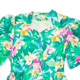 CLAUDE BERT Womens Puff Sleeve Blouse Green V-Neck Floral S