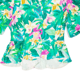 CLAUDE BERT Womens Puff Sleeve Blouse Green V-Neck Floral S