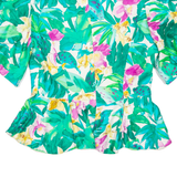 CLAUDE BERT Womens Puff Sleeve Blouse Green V-Neck Floral S