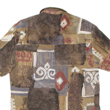 CANDA Womens Printed Blouse Brown Collared Silk Crazy Pattern S