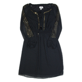 ALTUZARRA Womens Day Dress Black Spotted Long Sleeve Midi S