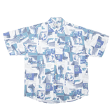 HAPPY LIFE Mens Shirt White Crazy Pattern L