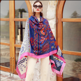 Anyyou 100% Merino Wool Pink Edge And Gardens Neck Wrap Silk Satin Large Winter Scarf Pashmina Shawl Bandana Perfect For Women Ladies Fashion Style