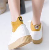 Anyfootwear 5 Pairs One Size 4-5 Mustard Fashion Funny Unisex Cotton Short Socks 3D Stereoscopic Heel Embroidery Cute Candy Color Casual Socks