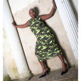 Boudicca Summer Neon Lime Camouflage Midi Dress -Inclusive Plus Size up to UK 26 / US 22