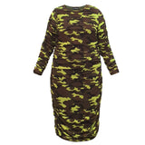 Boudicca Neon Lime Camouflage Ruched Midi Dress Inclusive Plus Size up to UK 26 / US 22
