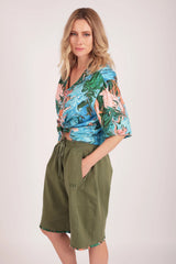 Upcycled - Jogger Shorts in Moss Green with Paint Stroke